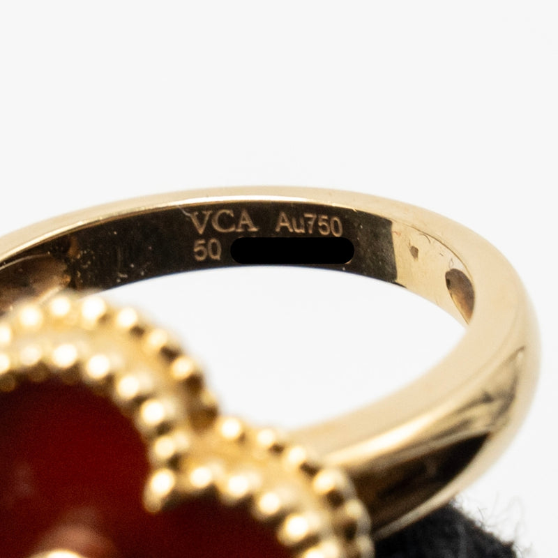 Van Cleef & Arpels Size 50 Vintage Alhambra Ring Yellow Gold, Carnelian, Diamond