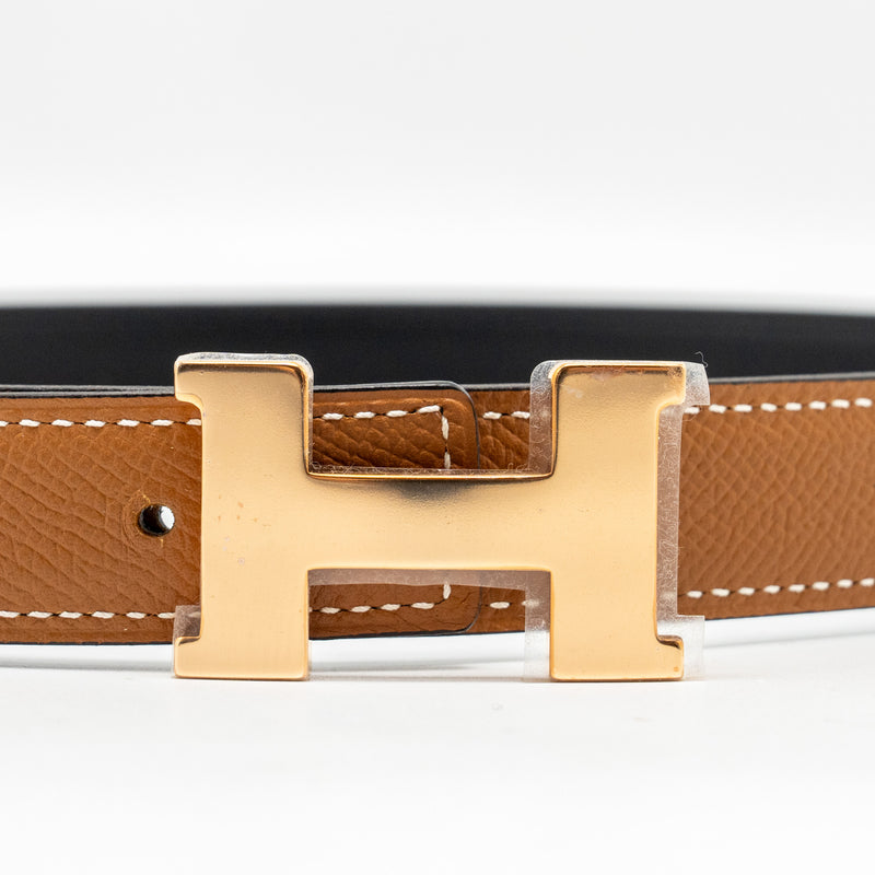 Hermes Size 75 H Buckle reversible Belt Epsom/ Swift  Gold RGHW Stamp C