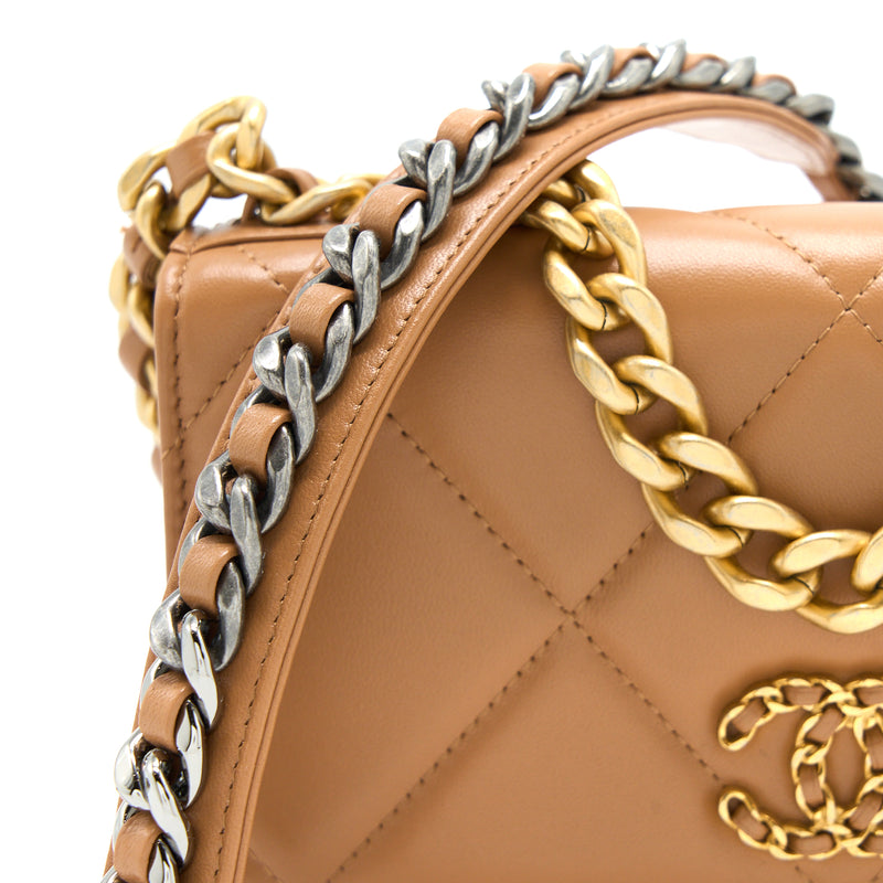 New Chanel 19 WOC Caramel brown beige tan wallet on chain small flap bag  gold logo lambskin, Luxury, Bags & Wallets on Carousell