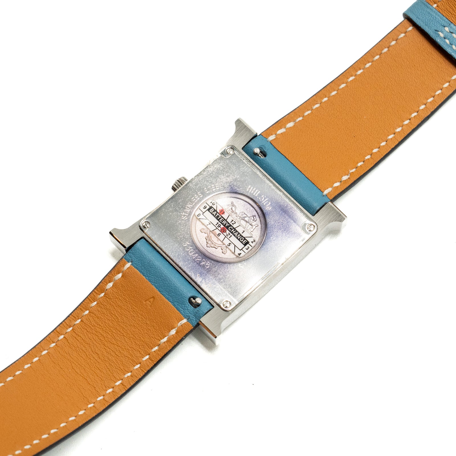Authentic Vintage Hermes Heure H Watch. Stainless Steel with blue leather band. DSC00000_0001_DSC04291-  main image 2