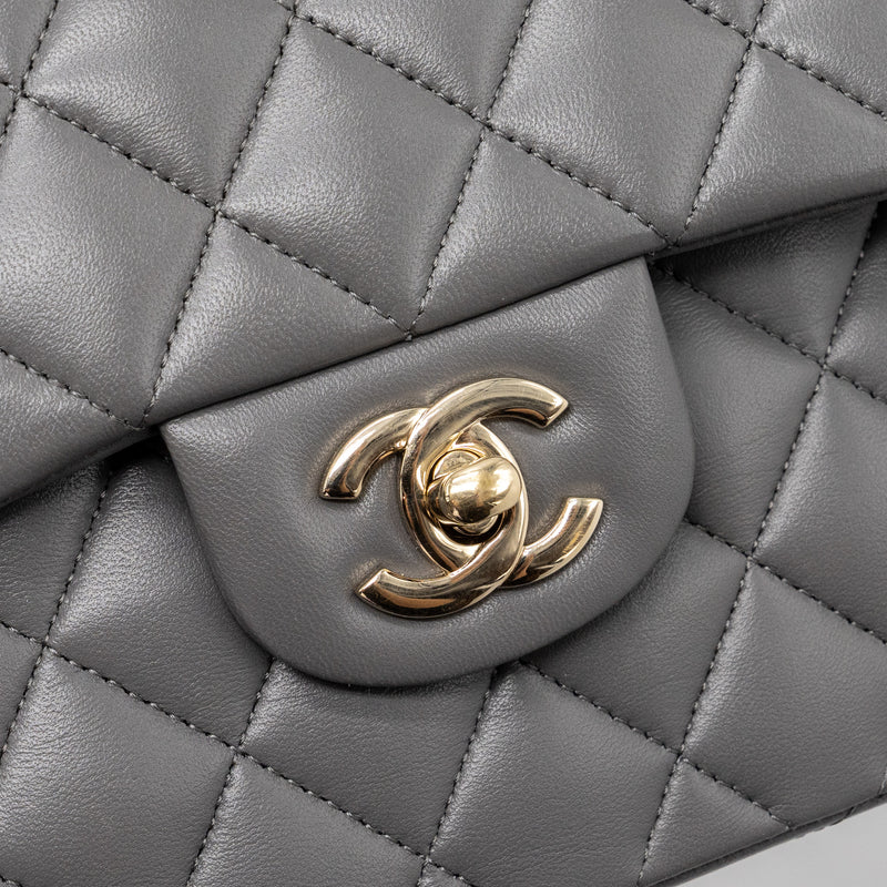Chanel small classic double flap bag lambskin 22A grey LGHW (microchip)