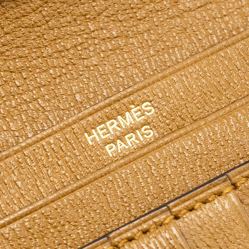 Hermes Bearn Compact Wallet Mat Alligator Mississippiensis Kraft GHW Stamp D