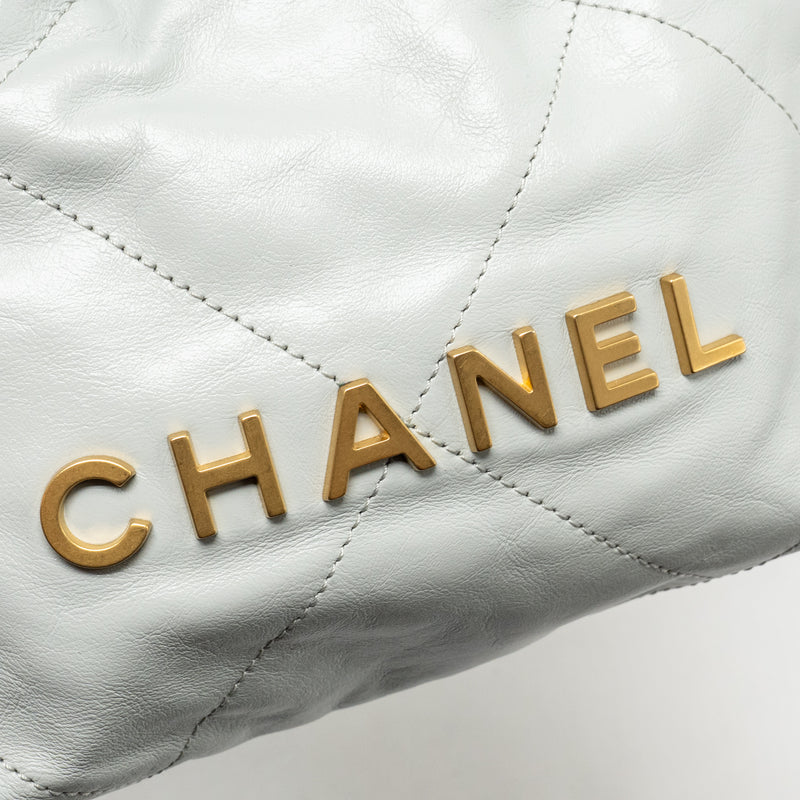 Chanel Mini 22 Bag Calfskin Light Grey GHW (Microchip)
