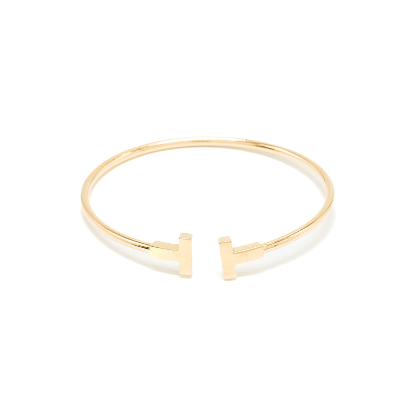 TIFFANY T Size Medium Narrow Wire Bracelet 18K Rose Gold