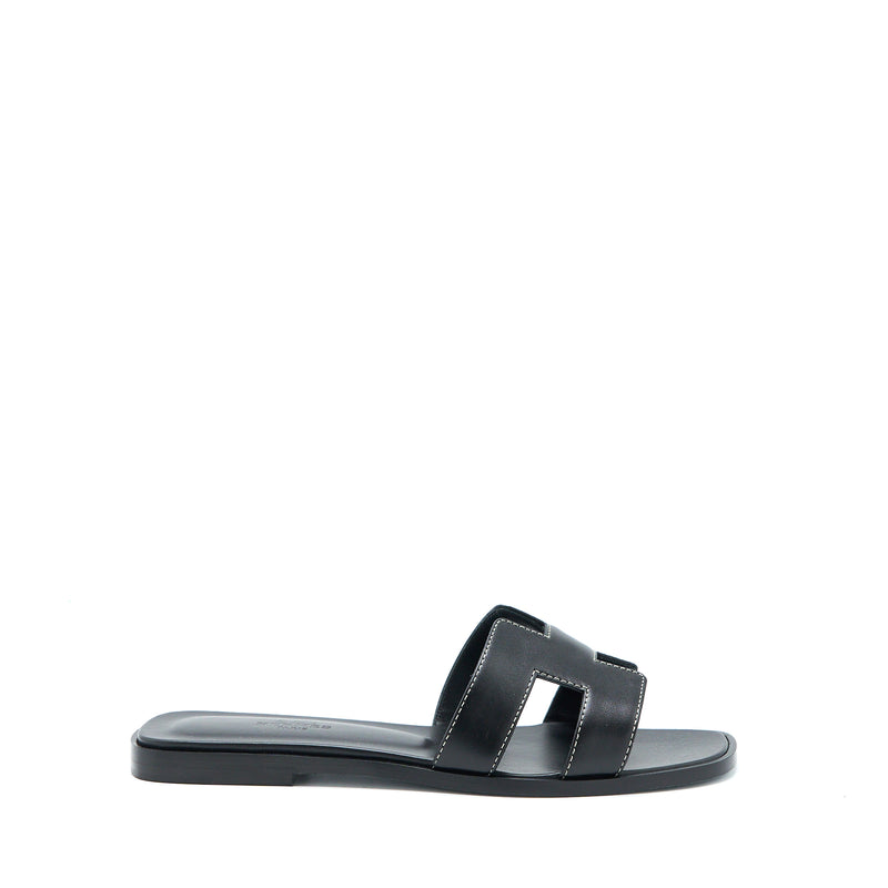 Hermes Size 37.5 Oran Sandal Calfskin Black