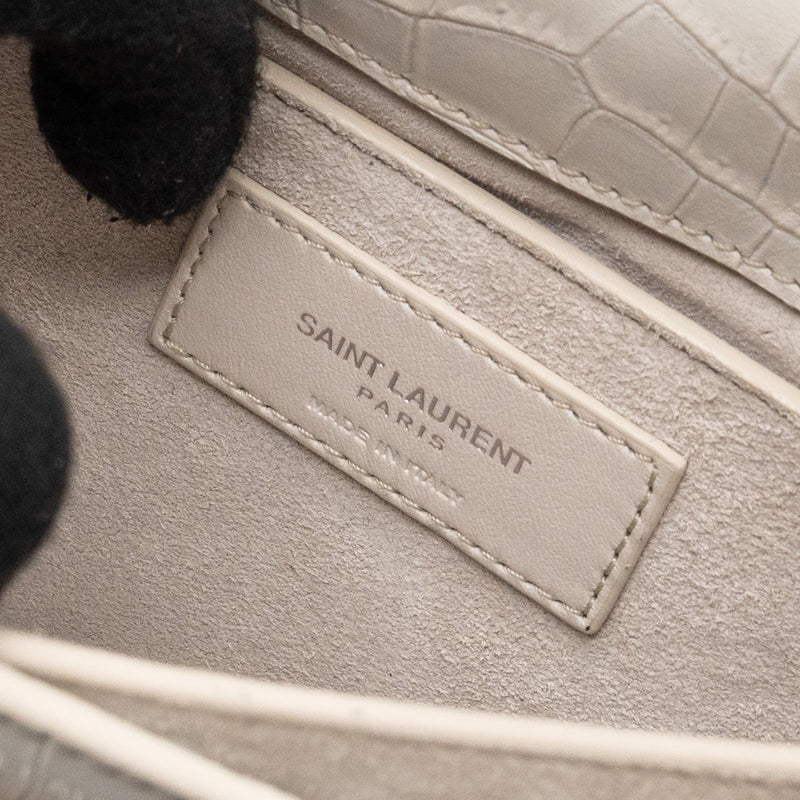 Saint Laurent/YSL Sunset Bag Crocodile embossed White SHW