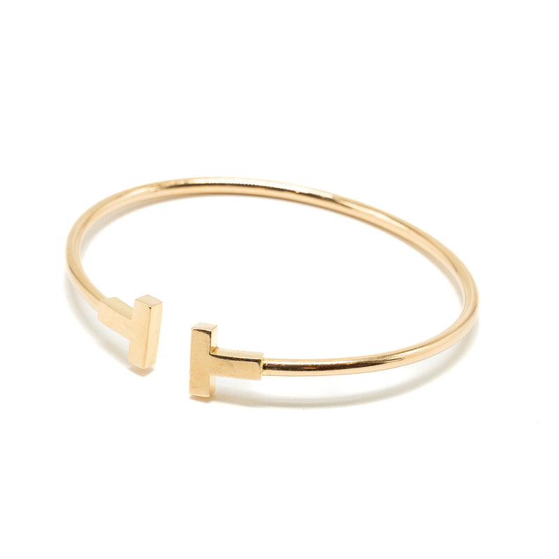TIFFANY T Size Medium Narrow Wire Bracelet 18K Rose Gold