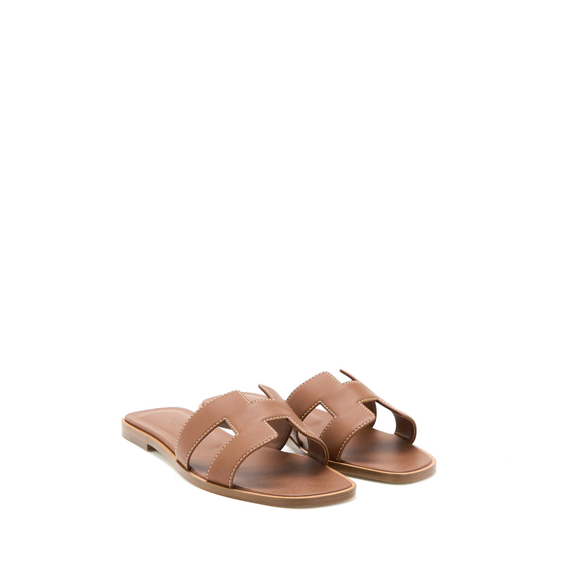 Hermes Size 37.5 Oran Sandal Calfskin Gold