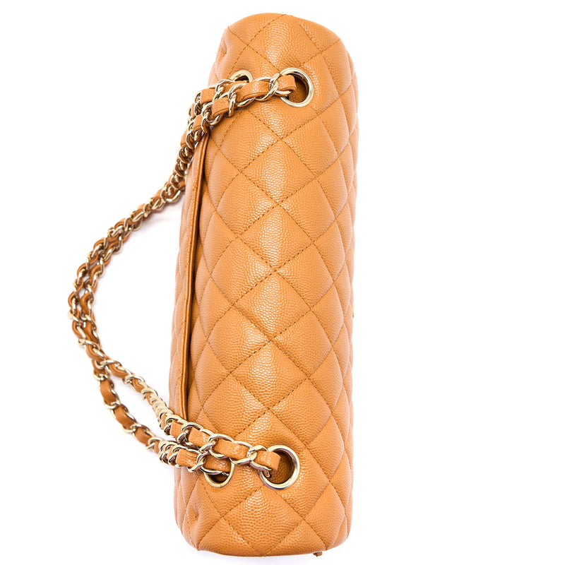 Chanel Medium Classic Double Flap Bag Caviar Caramel LGHW (Microchip)