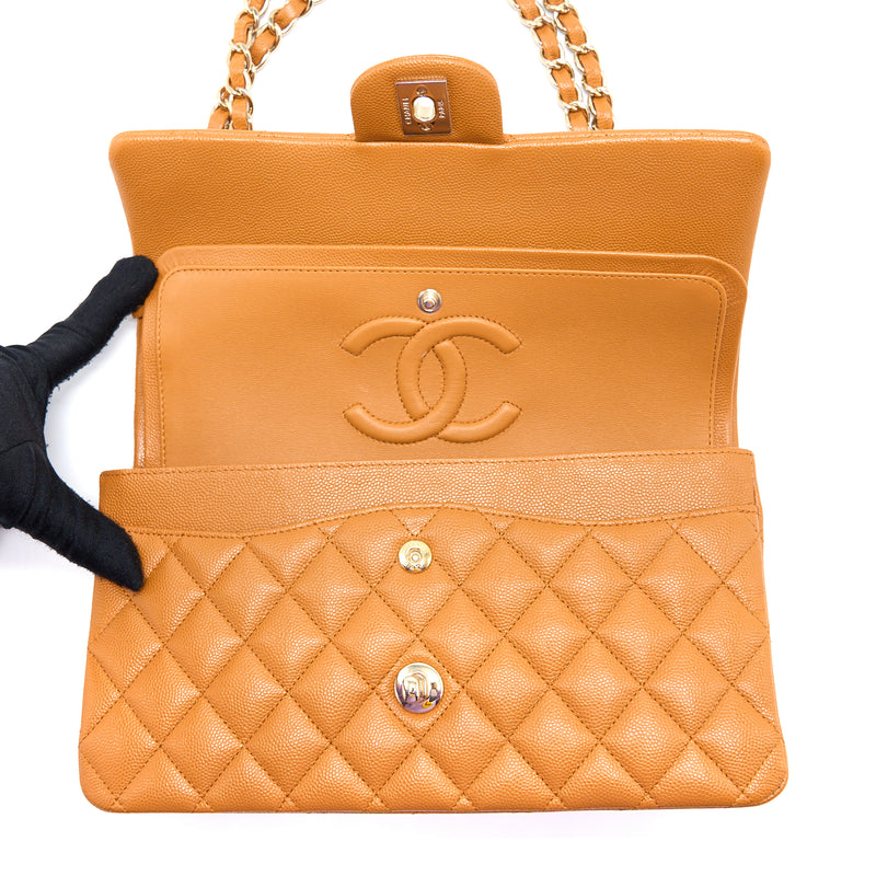 Chanel Medium Classic Double Flap Bag Caviar Caramel LGHW (Microchip)