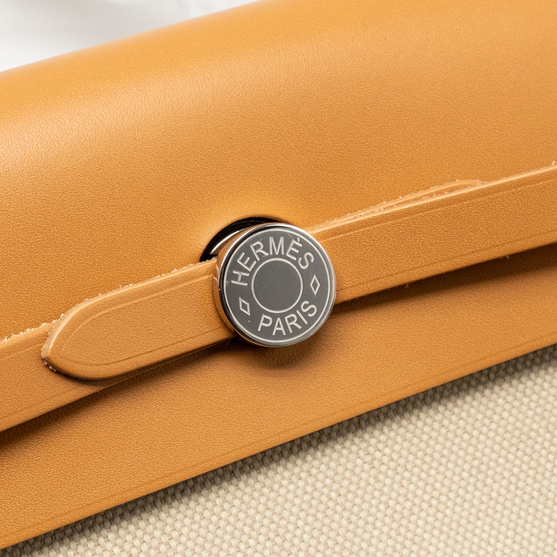 Hermes Herbag Mini Canvas/Hunter Leather Beton / Natural Sable SHW Stamp K