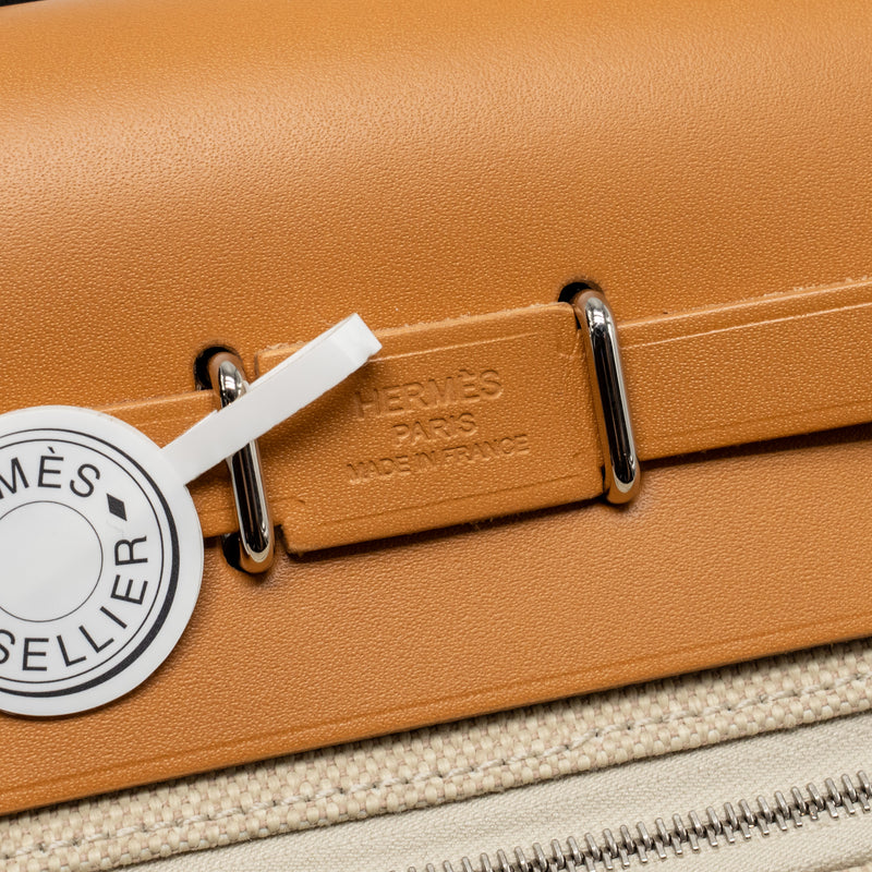 Hermes Herbag Mini Canvas/Hunter Leather Beton / Natural Sable SHW Stamp K