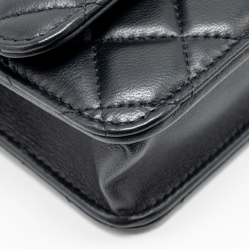 Chanel Pearl Crush Mini Flap Wallet on Chain Lambskin Black GHW (Microchip)