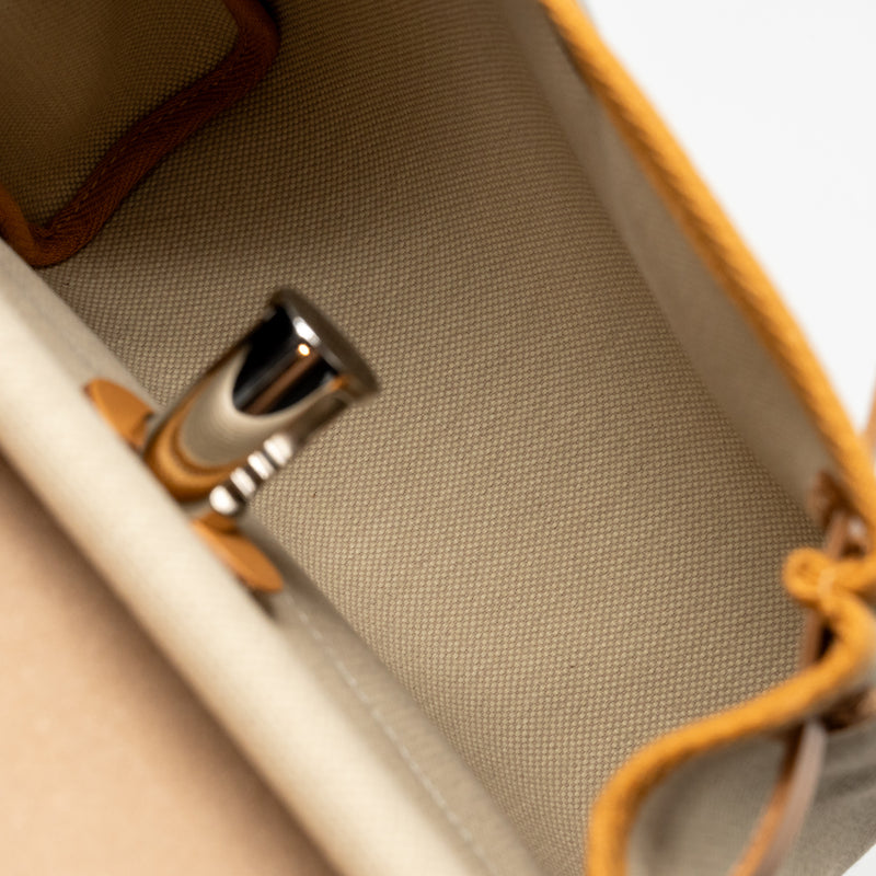 Hermes Herbag Mini Canvas/Hunter Leather Beton / Natural Sable SHW Stamp K