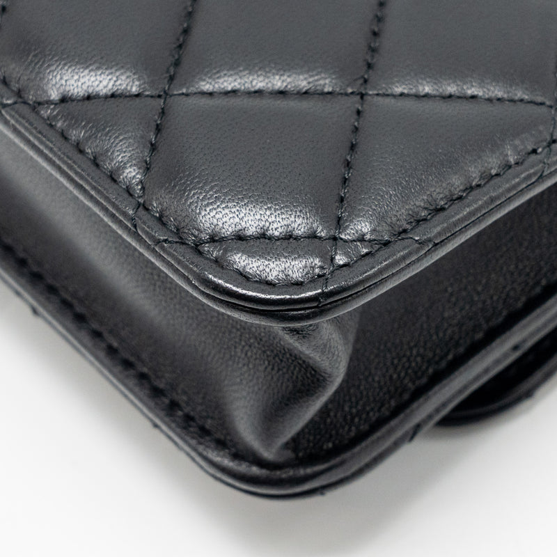 Chanel Pearl Crush Mini Flap Wallet on Chain Lambskin Black GHW (Microchip)