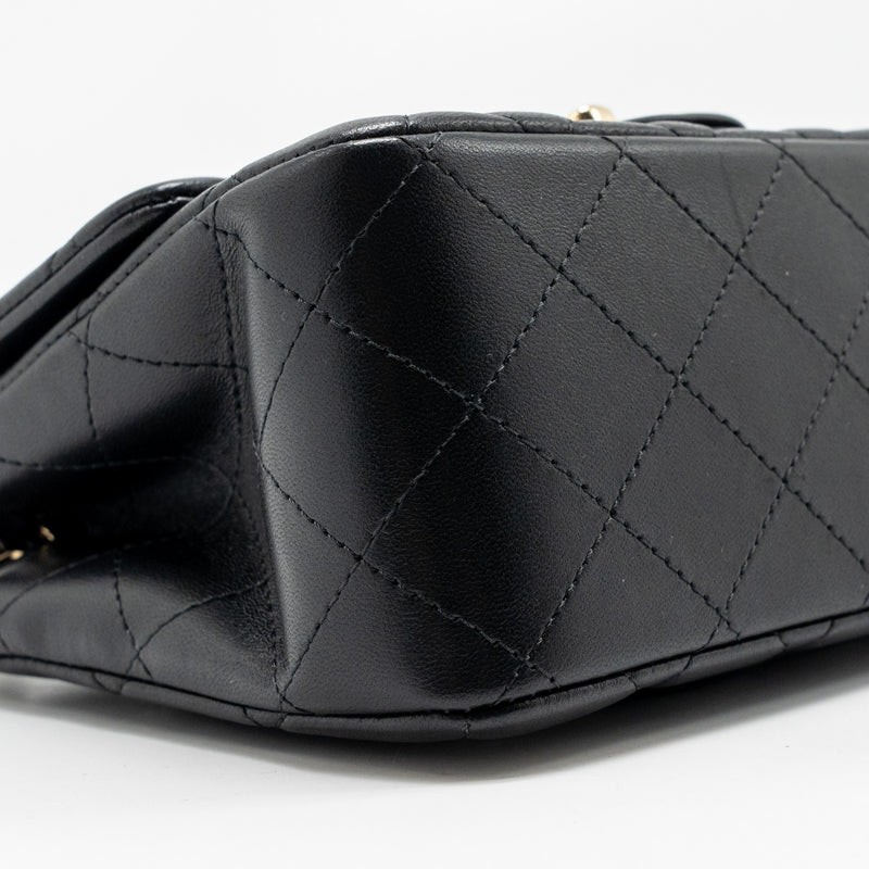 Chanel Mini Square Flap Bag Lambskin Black LGHW (Microchip)