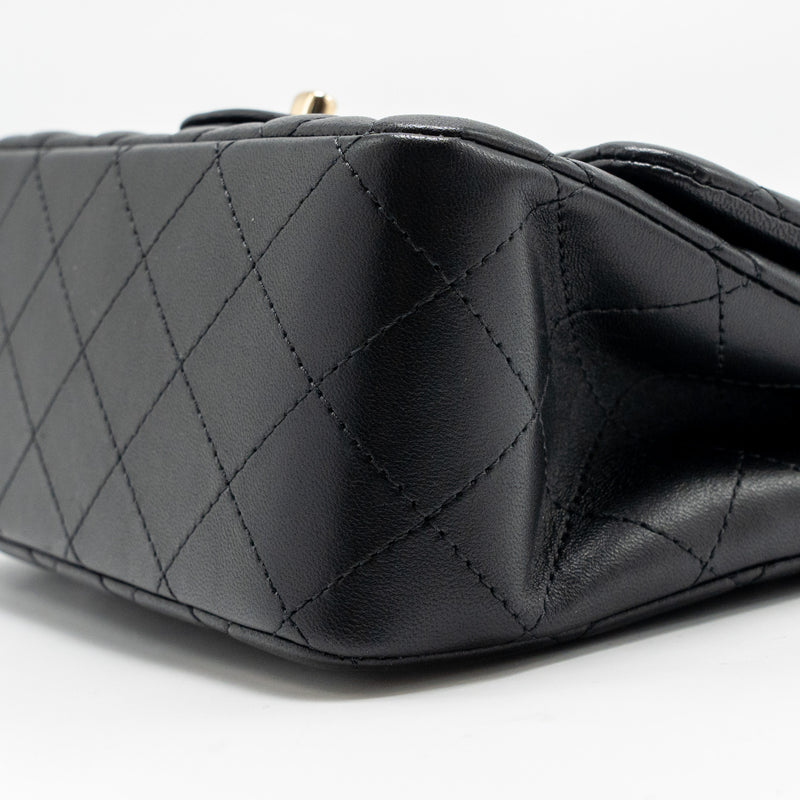 Chanel Mini Square Flap Bag Lambskin Black LGHW (Microchip)