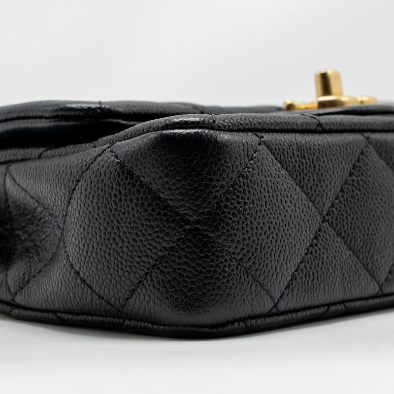 Chanel Coco Love Mini Flap Bag Adjustable Chain Caviar Black GHW (Microchip)