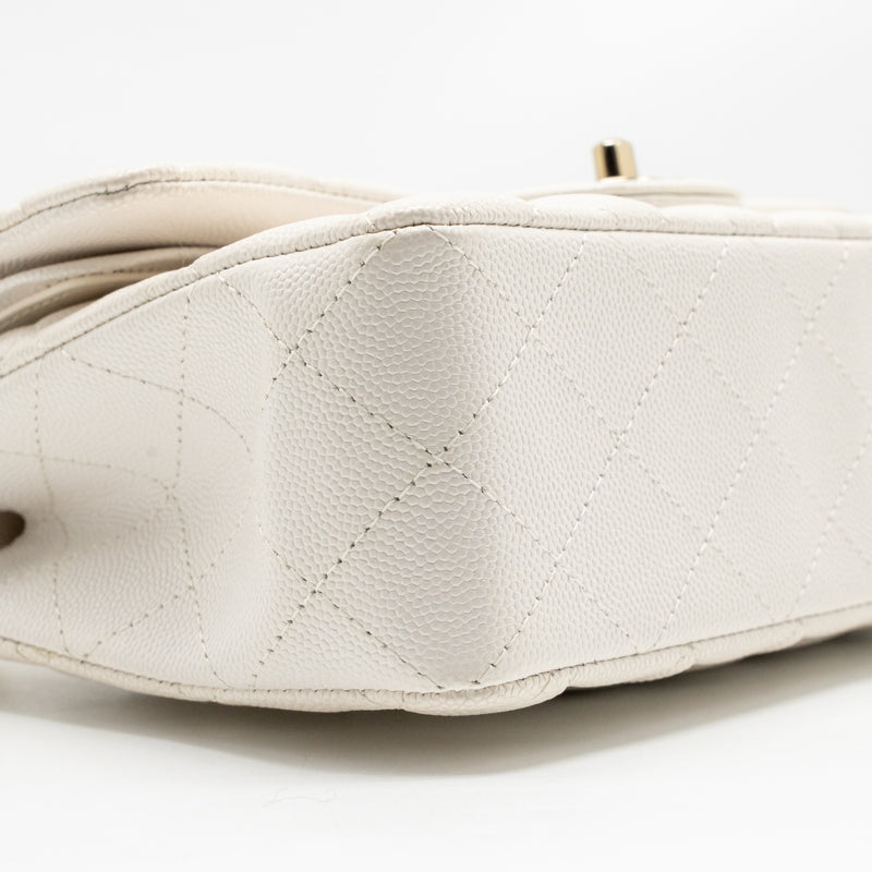 Chanel Small Classic Double Flap Bag Caviar White LGHW (Microchip)
