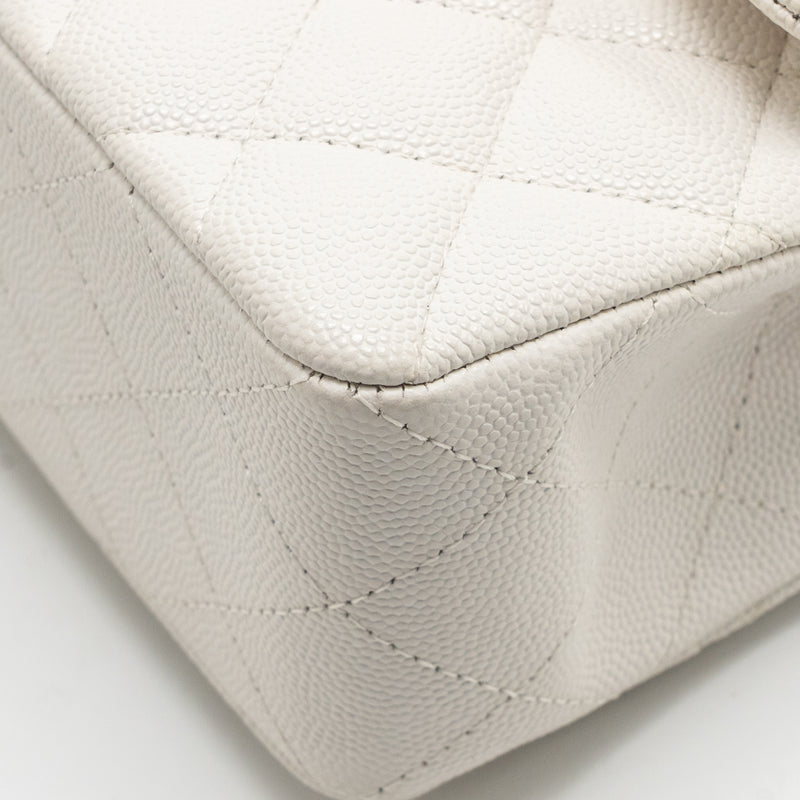 Chanel Small Classic Double Flap Bag Caviar White LGHW (Microchip)