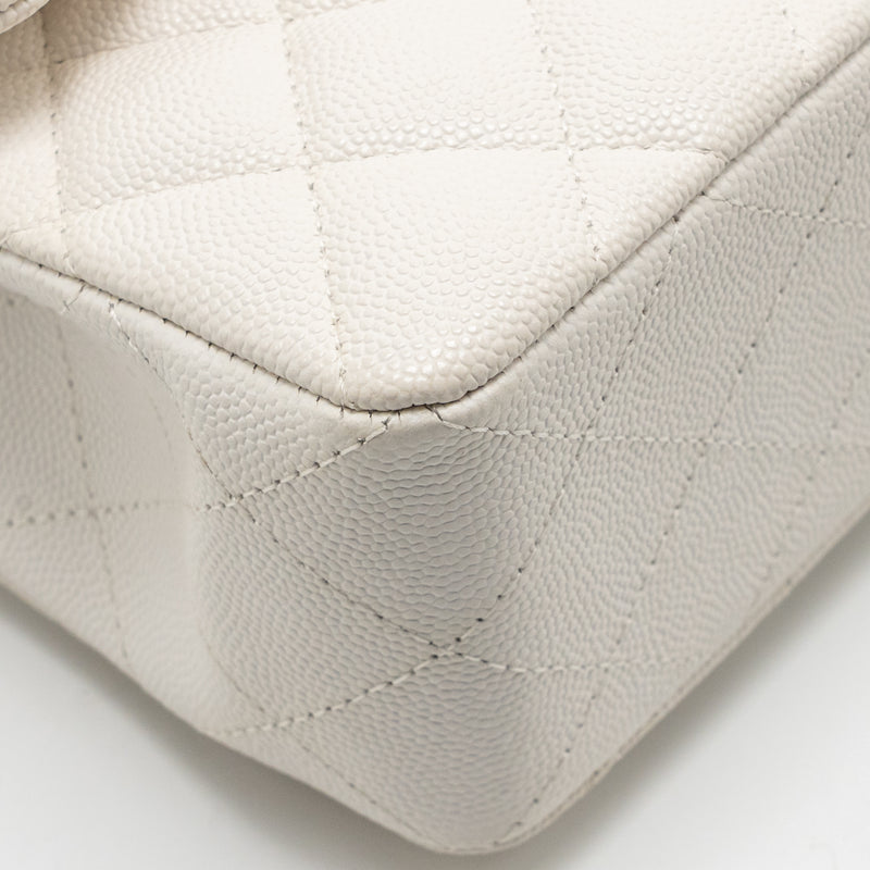 Chanel Small Classic Double Flap Bag Caviar White LGHW (Microchip)