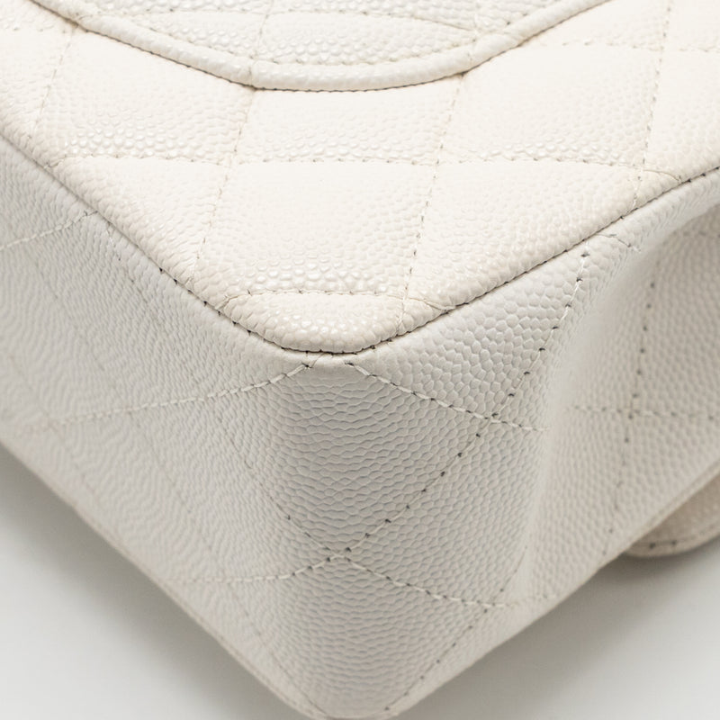 Chanel Small Classic Double Flap Bag Caviar White LGHW (Microchip)