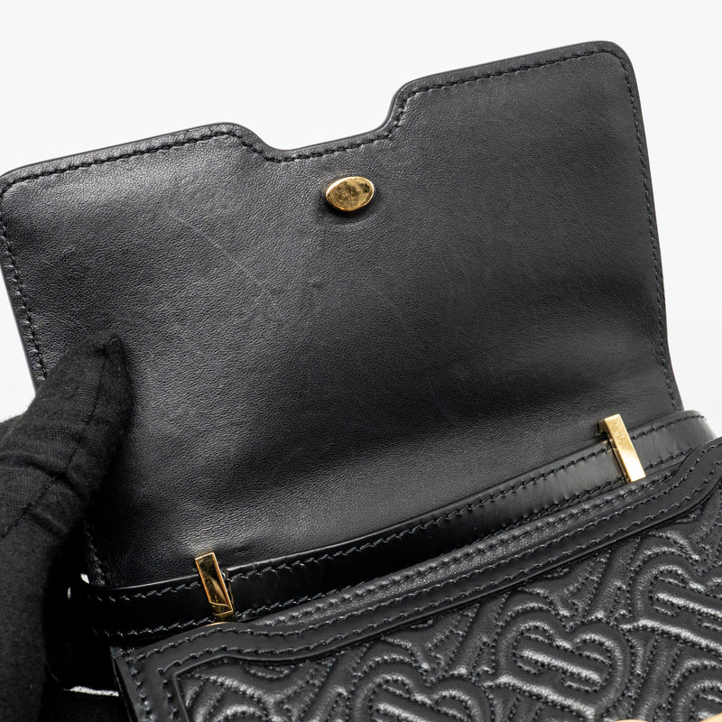Burberry Mini TB Monogram Embossed Shoulder Bag Lambskin Black GHW