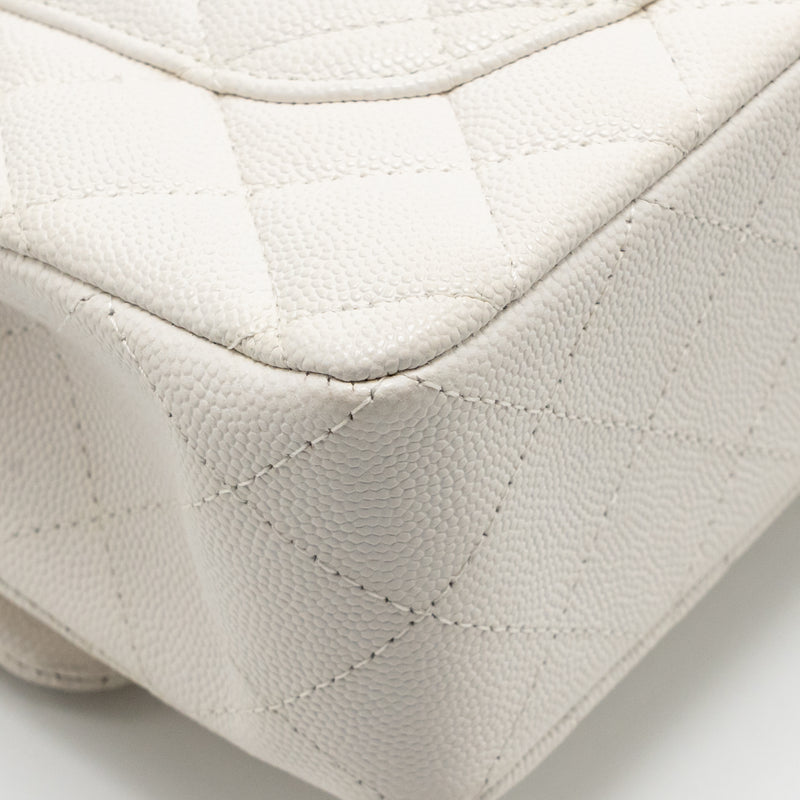 Chanel Small Classic Double Flap Bag Caviar White LGHW (Microchip)