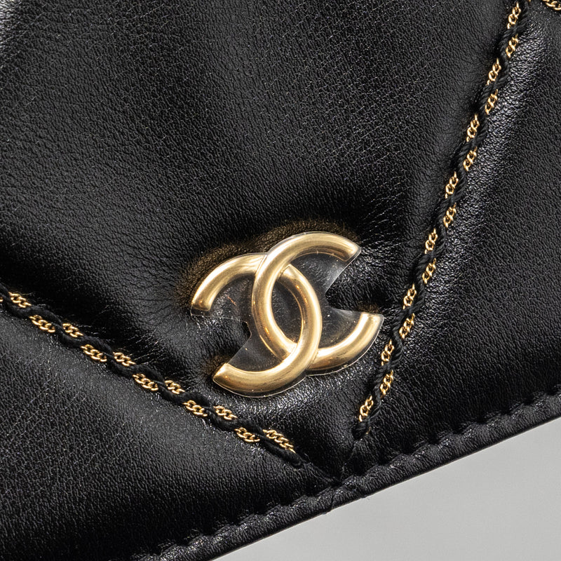 Chanel Quilted Wallet on Chain Shiny Calfskin Black GHW (Microchip)