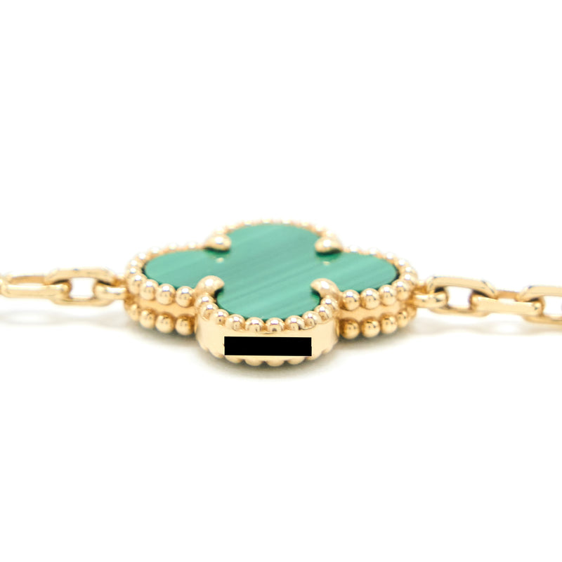 Van Cleef & Arpels 18K Yellow Gold Malachite 5 Motifs Vintage Alhambra Bracelet
