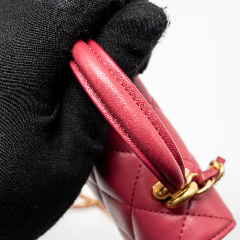 Chanel Top handle mini flap bag with chain lambskin dark pink GHW