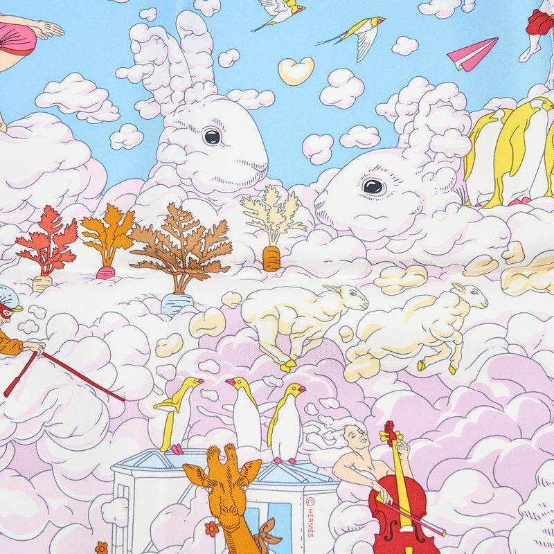 Hermes 90CM Silk Scarf Sur Mon Nuage Multicolour Blue