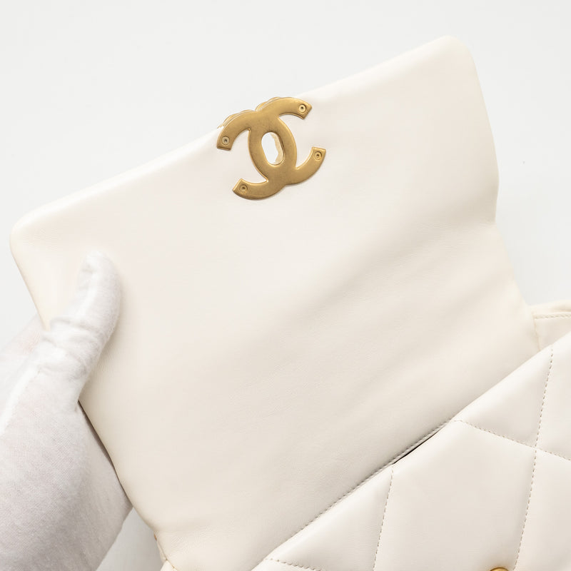 Chanel Small 19 Bag Shiny Goatskin White Multicolour Hardware (Microchip)