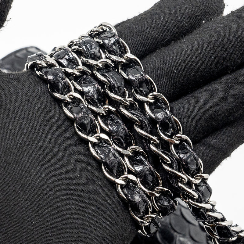 Chanel Medium Classic Double Flap bag python black SHW