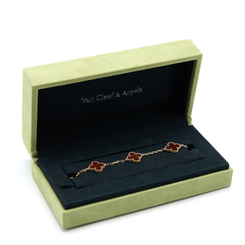 Van Cleef & Arpels Vintage Alhambra 5-Motif Bracelet Carnelian Yellow Gold