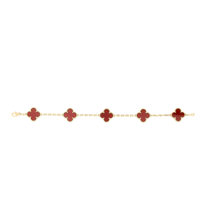 Van Cleef & Arpels Vintage Alhambra 5-Motif Bracelet Carnelian Yellow Gold