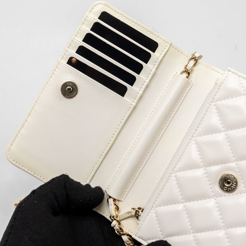 Chanel mini flap wallet with chain lambskin white LGHW