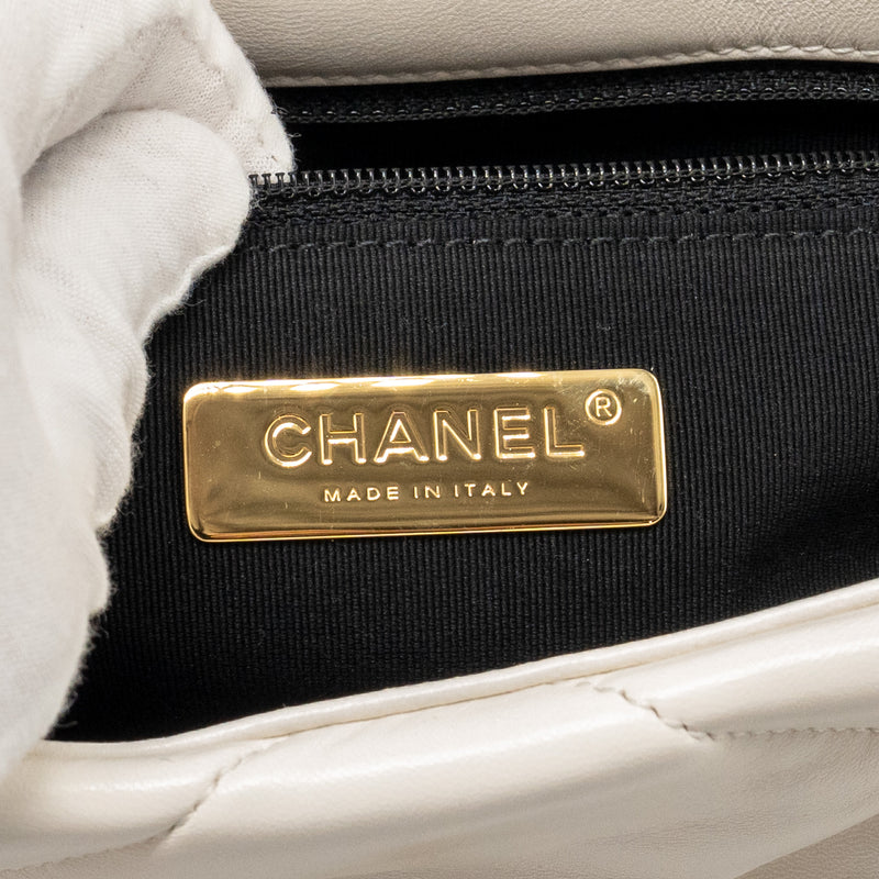 Chanel Small 19 Bag Shiny Goatskin White Multicolour Hardware (Microchip)