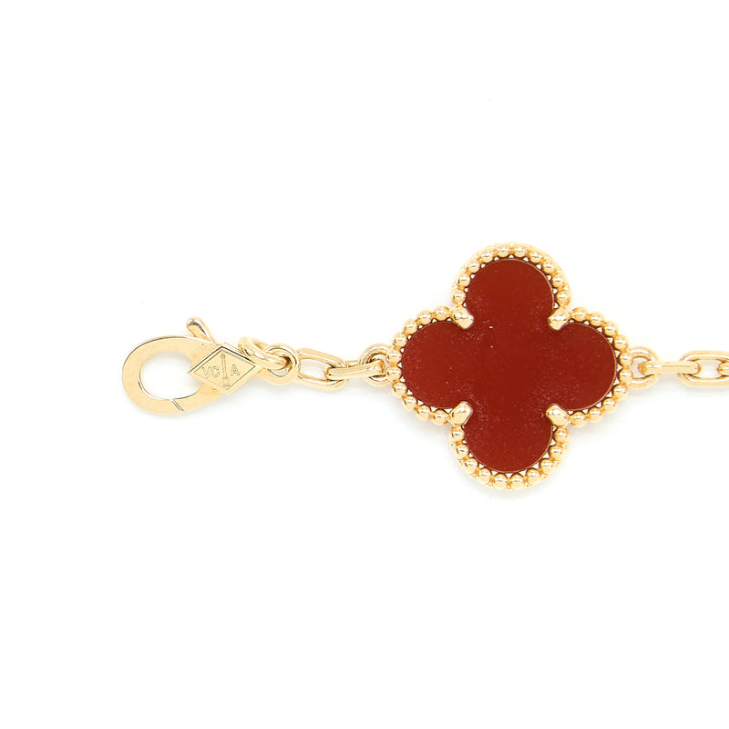 Van Cleef & Arpels Vintage Alhambra 5-Motif Bracelet Carnelian Yellow Gold