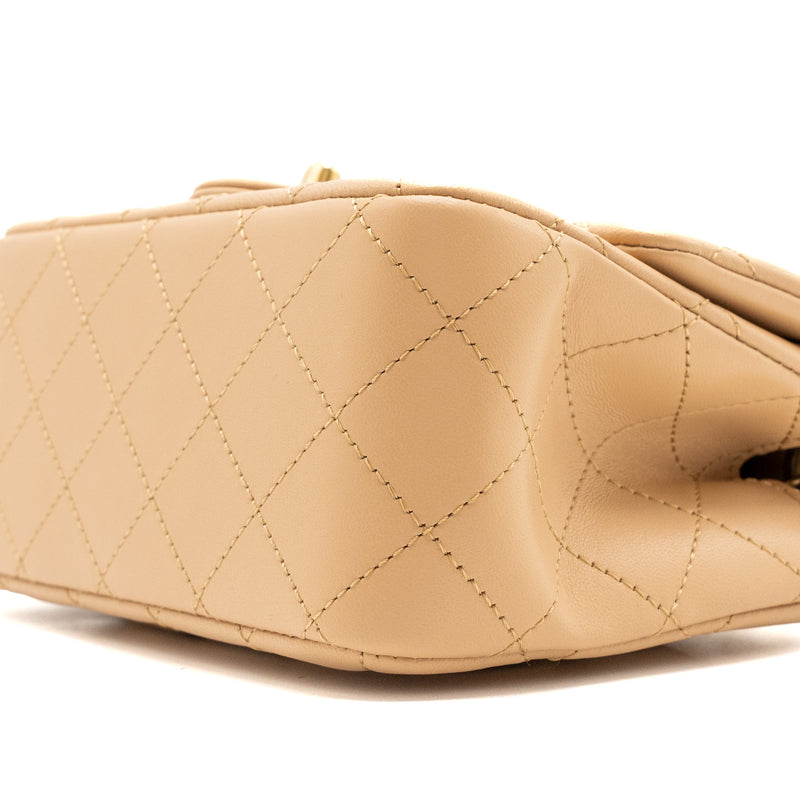 Chanel 23K Pearl Crush Mini Square Flap Bag Lambskin Beige GHW (Microchip)