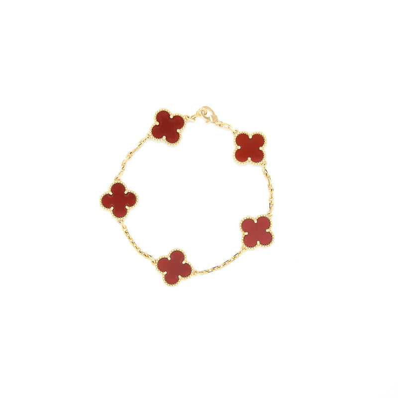 Van Cleef & Arpels Vintage Alhambra 5-Motif Bracelet Carnelian Yellow Gold