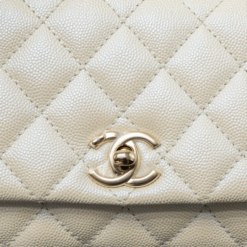 Chanel Mini Coco Handle Caviar Iridescent White LGHW