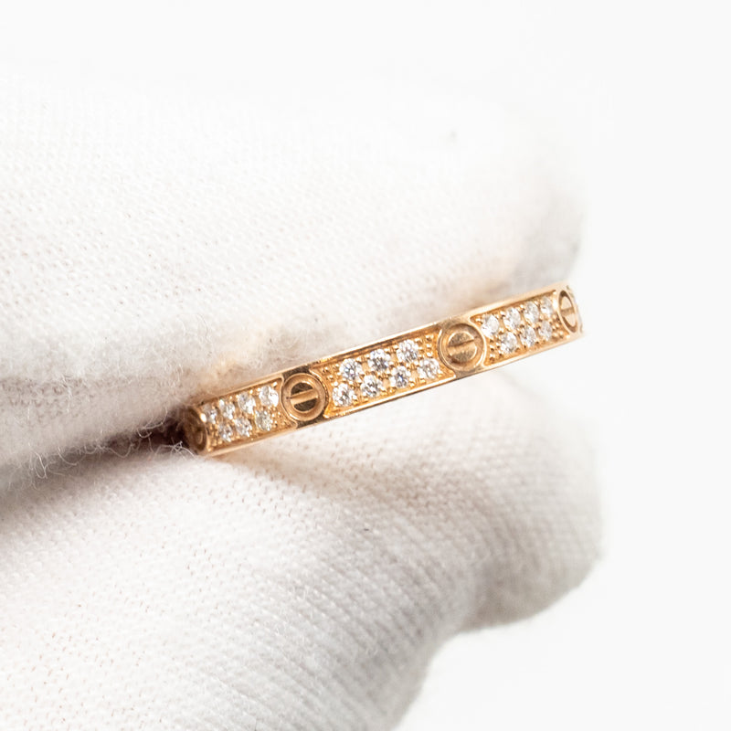 Cartier Size 49 Love Ring, Mini Model Rose Gold, Diamonds