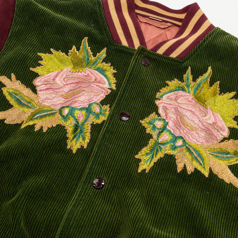 GUCCI Size 48 Embroidered Corduroy ‘Modern Future’ Bomber Jacket Cotton Multicolour