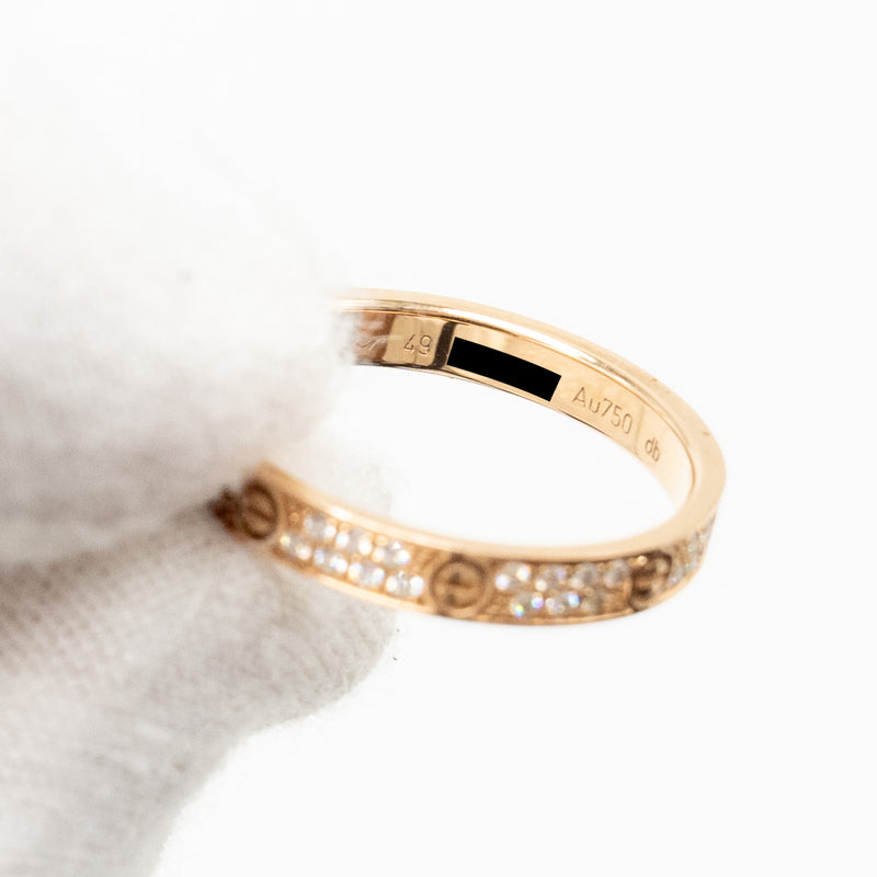 Cartier Size 49 Love Ring, Mini Model Rose Gold, Diamonds