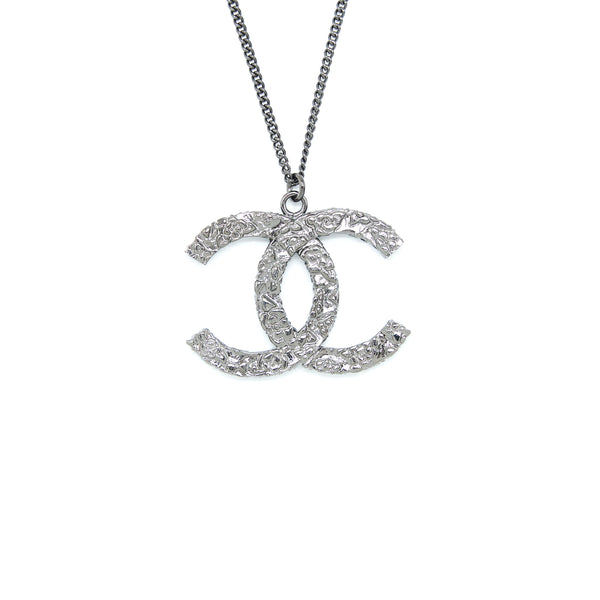 Chanel Detailed CC Logo Necklace Crystal Dark Grey Tone