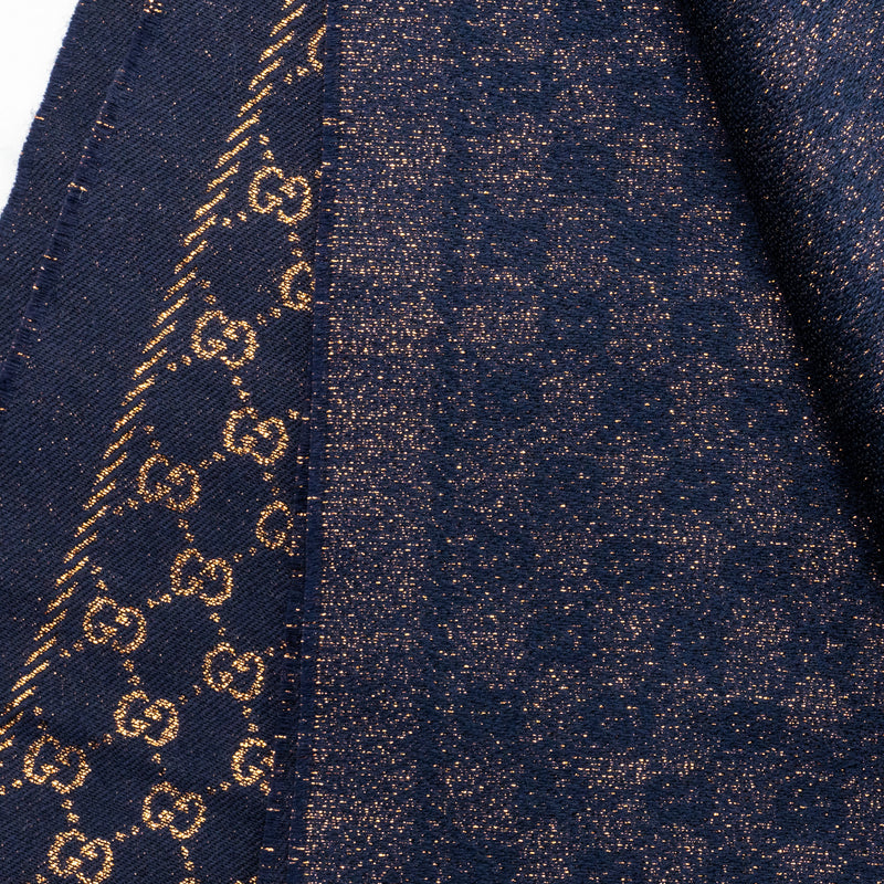 Gucci Wool Scarf GG Supreme Navy/Gold