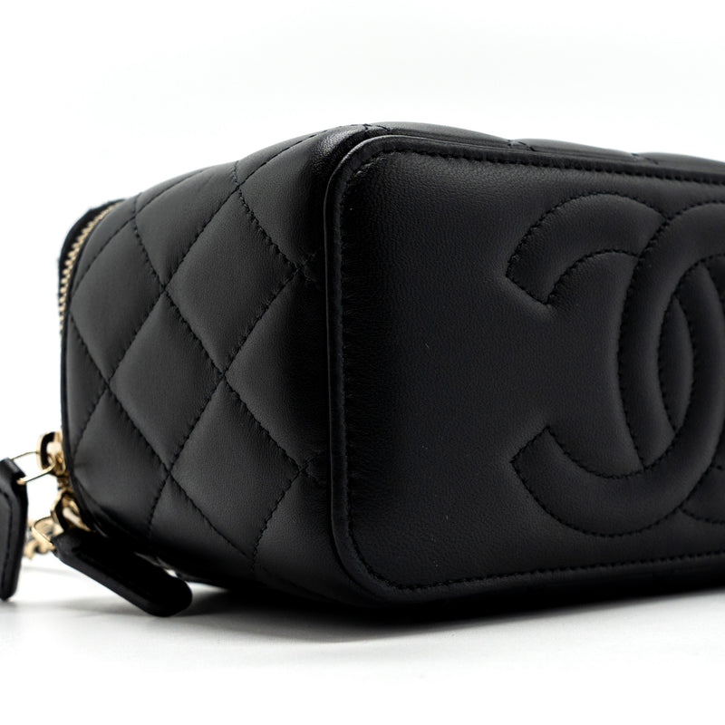Chanel Top Handle Long Vanity With Chain Lambskin Black LGHW(Microchip)