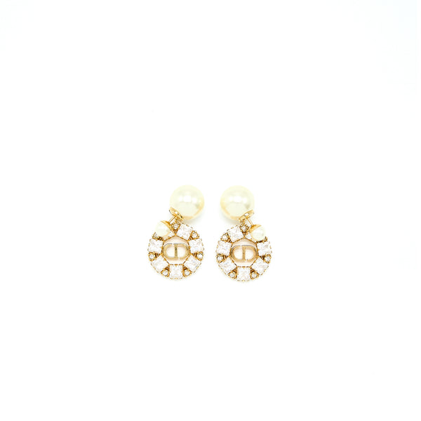 Dior CD Logo Dropped Earring Pearl/Crystal Gold Tone