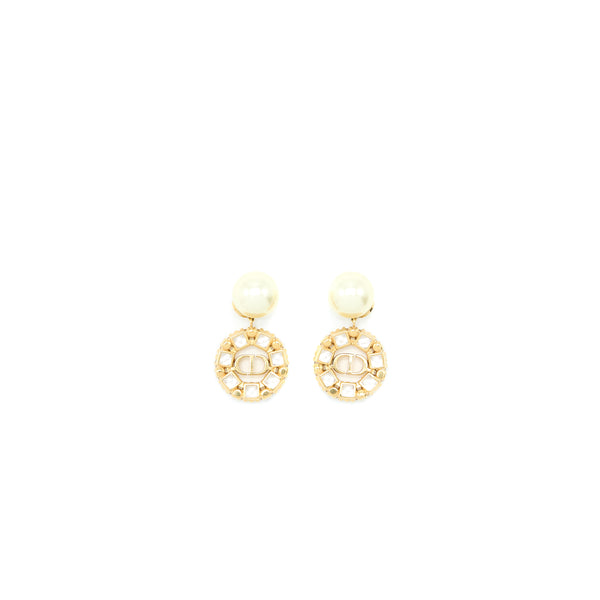 Dior CD Logo Dropped Earring Pearl/Crystal Gold Tone